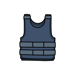 bulletproof vest doodle icon, vector color illustration