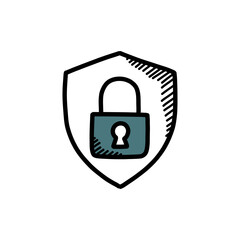 security doodle icon, vector color line illustration