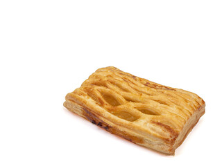 Pineapple pie, a close up of homemade crispy pineapple puff pastry bakery isolated on white background.