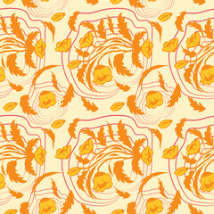 Folk floral pattern. Abstract flowers surface design. Seamless pattern