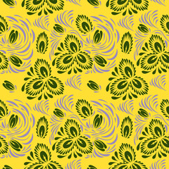 Fototapeta na wymiar Folk floral pattern. Abstract flowers surface design. Seamless pattern