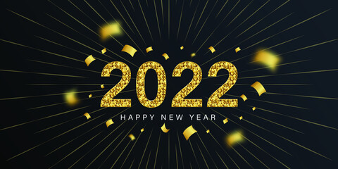 2022 Happy New Year elegant design - vector illustration of golden 2022 logo numbers on black background - perfect typography for 2022 save the date luxury designs and new year celebration.