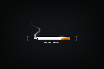 Stop smoking concept, cigarette burning as cancer loading bar, vector