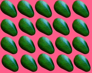 Avocados on pink background, set of avocado flat lay