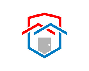 House real estate with shield shape logo