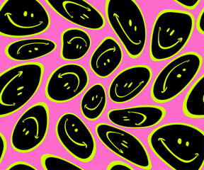 Psychedelic warped smiley faces pattern. Seamless Vector - 428057372