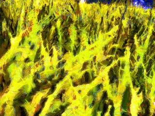 Grass flower bushes Illustrations creates an impressionist style of painting.