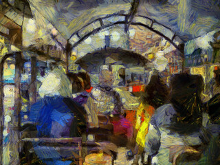 Passenger on a minibus Illustrations creates an impressionist style of painting.
