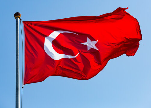 Turkey national flag waving on the wind in sunny day