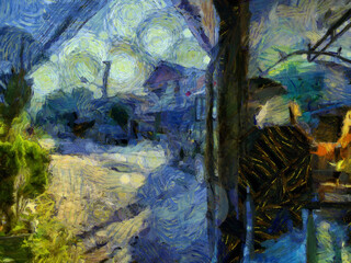 Passenger on a minibus Illustrations creates an impressionist style of painting.