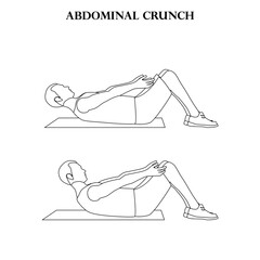 Abdominal crunch exercise strength workout vector illustration outline