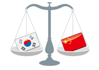 天秤と国旗 アメリカと台湾の国旗 国家対立 国家紛争 国際司法 貿易のイメージイラスト Wall Mural Globeds