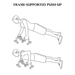 Frame-supported push-up exercise strength workout vector illustration outline