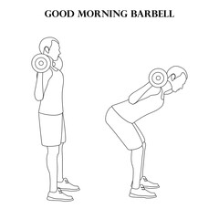 Good morning barbell exercise strength workout vector illustration outline