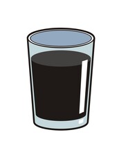 Black coffee on a glass cup. Simple flat illustration with black outline.