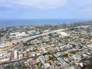 Fototapeta premium Aerial view of Cardiff town, community in the incorporated city of Encinitas in San Diego County, California. USA