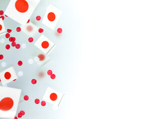 Japan, February 11. The foundation of the state, the nation, and the imperial dynasty. National flags on a foggy background, the concept of independence, memory, freedom. Political symbol 