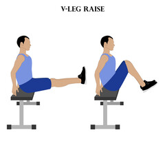 Obraz na płótnie Canvas V-Leg raise exercise strength workout vector illustration
