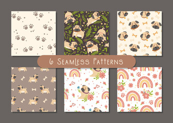 Cute dog kids seamless pattern set or digital paper pack