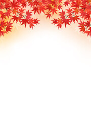 和紙風・水彩画風加工　モミジの背景・フレーム素材（縦向き）