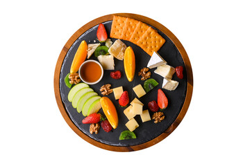 Cheese platter with different cheese and grapes