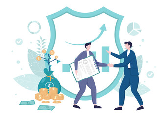 Investment Insurance Illustration for Business with Money Protection, Savings, Shield or Finance Safety Design