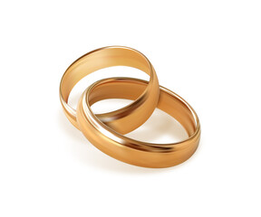 Two golden wedding rings on transparent background. Quality realistic vector, 3d illustration - 428068715