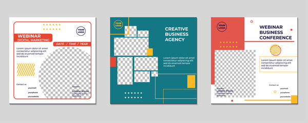 Modern creative webinar social media post templates for concept design. Suitable for online marketing promotion banner, webinar, seminar, flyer, ads, etc. Set of template concept.