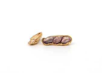 Group of dry peanuts on white background,selective focus.