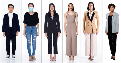 Full body length Figure snap of Asian Women in many diversity career