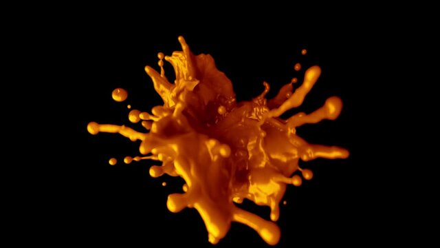 Amazing beautiful and mesmerizing fountain. The force of surface tension creates amazing droplets and liquid surfaces. Caramel, chocolate, water and orange juice. With alpha channel, ready to use for 