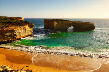 The London Bridge rock formation, Great Ocean Road, Victoria, Australia during sunset