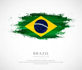 Fotobehang Abstract watercolor brush stroke flag for independence day of Brazil © Akshay