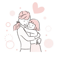手描き1color ママ大好き　抱きつく娘　母の日