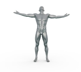 3D Render : silver texture male character stands with  the relaxation pose 