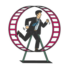 Obraz premium Businessman run in the hamster wheel sketch raster
