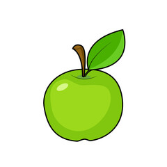 Green fresh apple with stem and green leaf