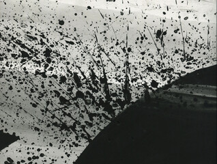 Abstract texture landscape alien planet grunge background. Splatter and dirt, expression brush strokes illustration. Black and white.