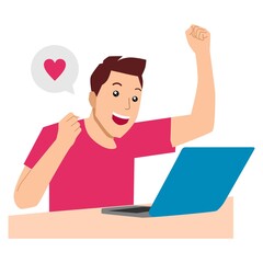 Man looking for online date on the internet. Man dating online and getting a virtual love message. Vector flat illustration