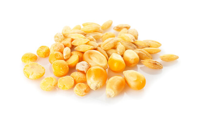 Heap of different cereals and legumes on white background
