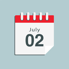 Icon day date 2 July, template calendar page
