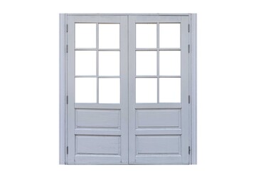 Vintage white painted wooden window frame isolated on a white background