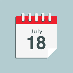 Icon day date 18 July, template calendar page