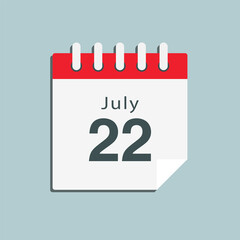 Icon day date 22 July, template calendar page