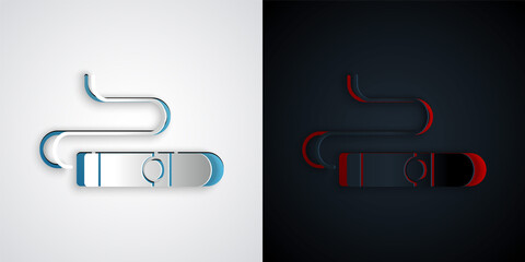 Paper cut Cigar icon isolated on grey and black background. Paper art style. Vector