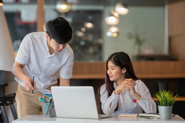 Young business teamwork working with business report document on office desk.Brainstorming Business People Design Planning,Brainstorming Planning Partnership.