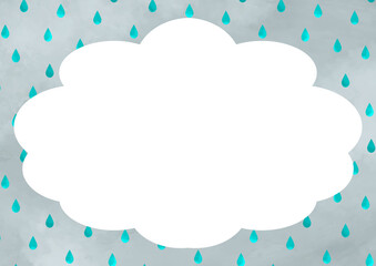 水彩　雨　雲　梅雨　フレーム　バナー　背景　カード