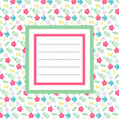 春色お花と鳥のシンプルモチーフパターンお手紙