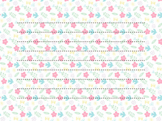 春色お花と鳥のシンプルモチーフパターンお手紙