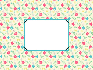 春色お花と鳥のシンプルモチーフパターンフレーム